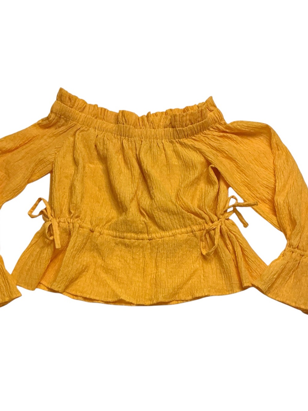 Scoop Women's Yellow Off-Shoulder Ruffled Top With Adjustable Waist sz L 12/14